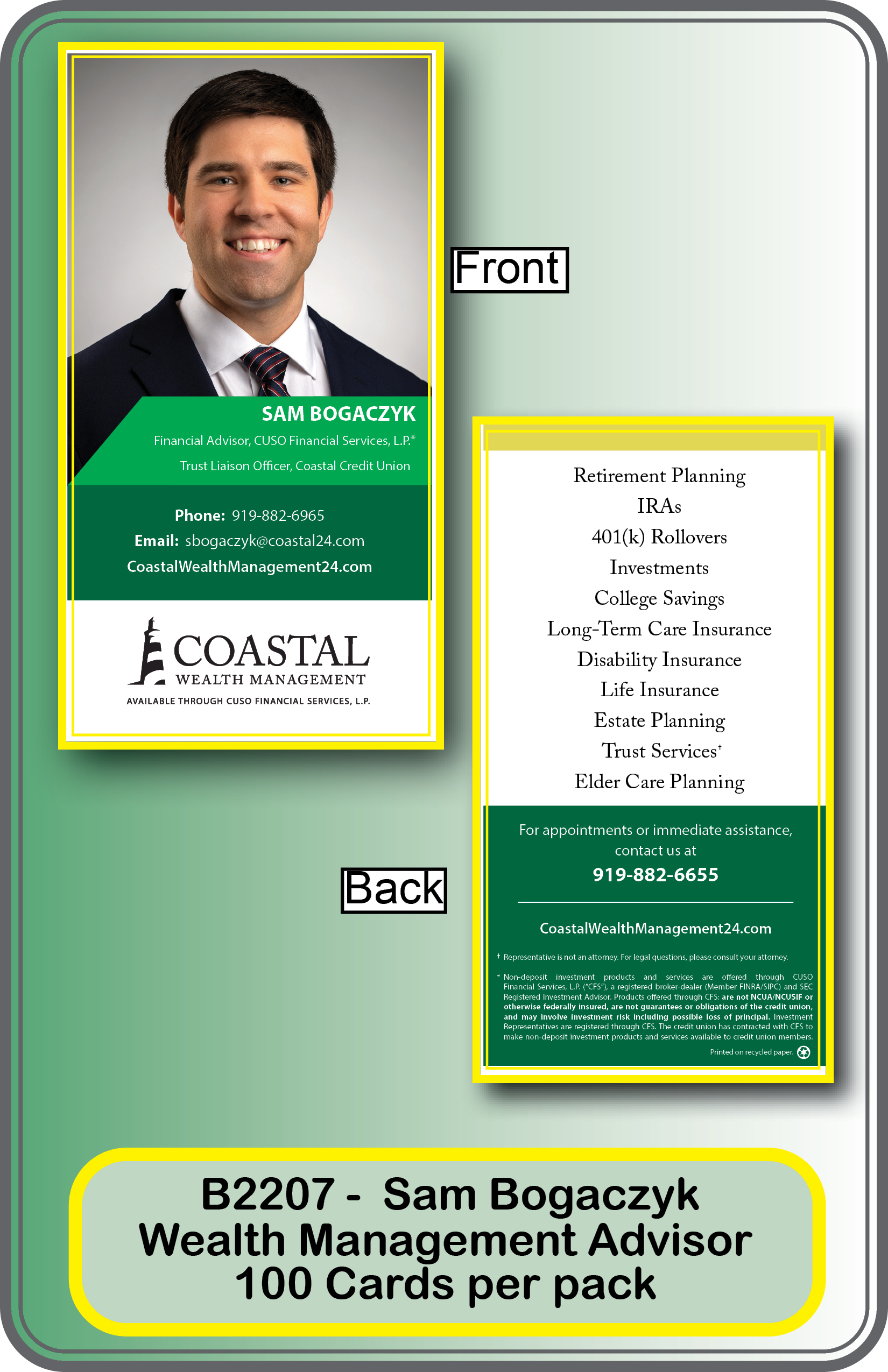 WEALTH MANAGEMENT- SAM BOGACZYX ** <b> Order By: Pack of 100 cards </b>